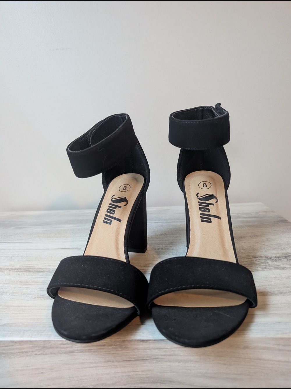 SHEIN Black Block Heel Ankle Strap Sandals